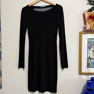 Alice‎ + Olivia womens S Black Long Sleeve Sheer Mesh Panel Mini Dress